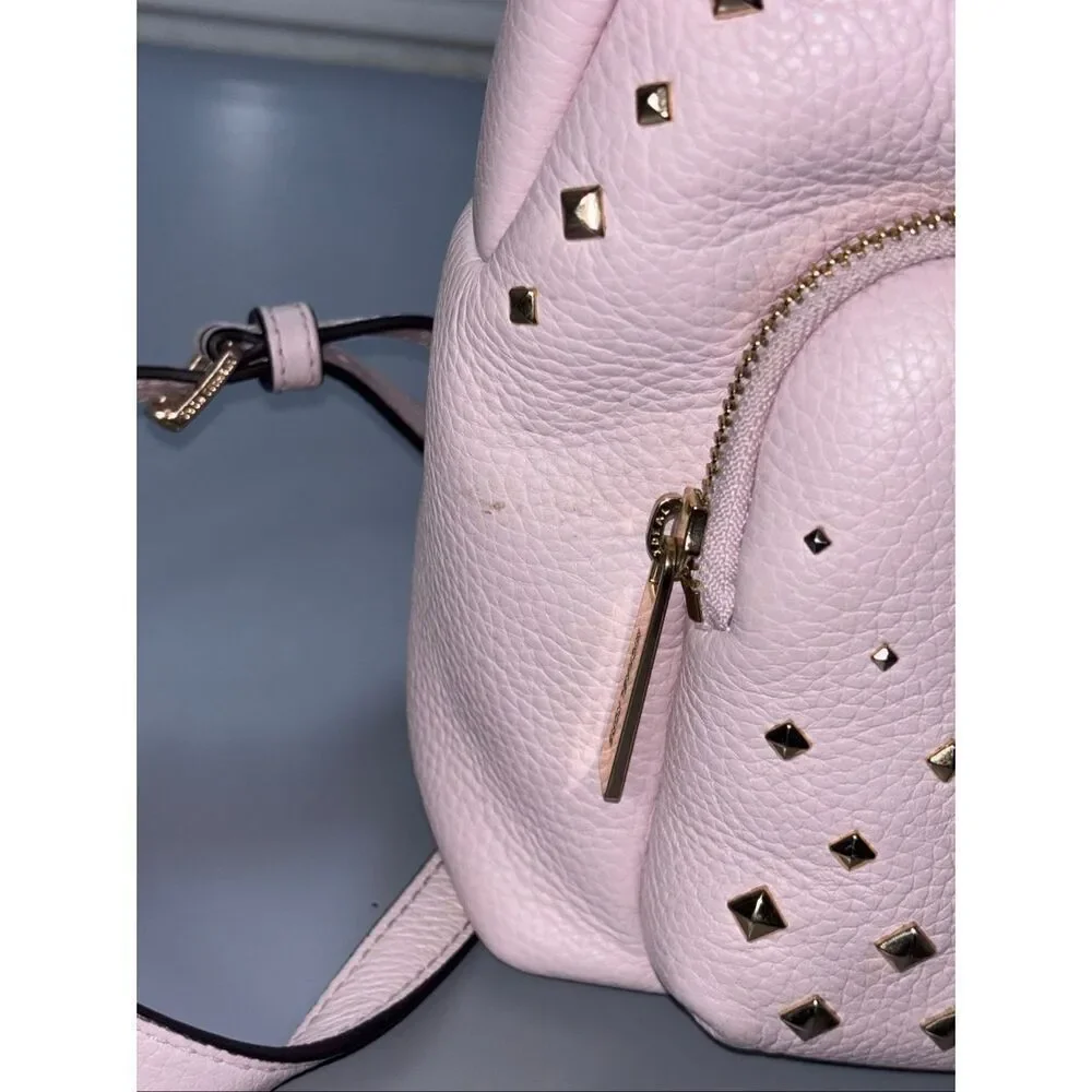 Michael Kors Medium Studded Pebbled Leather Backpack powder blush ballet pink